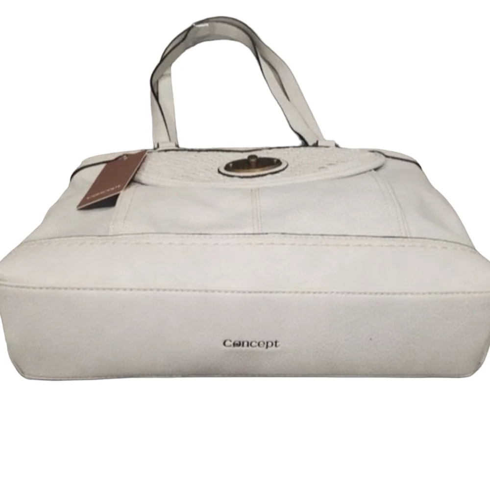 Born Concept Large Shoulder Tote Hobo Bag White Vegan Leather 3 Compartment - Picture 2 of 10